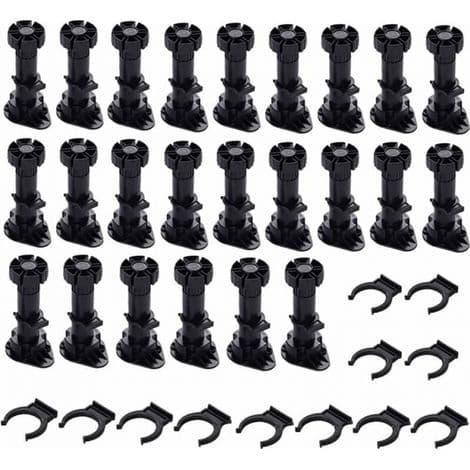 24 plastmöbelfötter, justerbara möbelfötter, basfäste för köksskåp, garderober och soffor (80 mm – 100 mm)