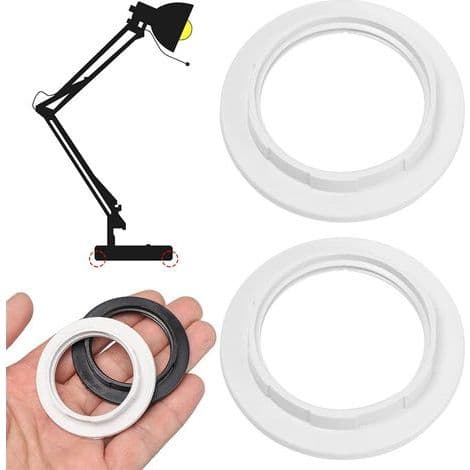 – Sæt med 8 E27 reduktionsringe til lampeskærme – Hvid hård plast – 6 cm udvendig diameter – Hurtig, værktøjsfri installation