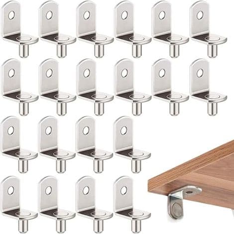 20 x 5 mm L-formede metalhyldebeslag til glas, træ, bogreoler og skabe.