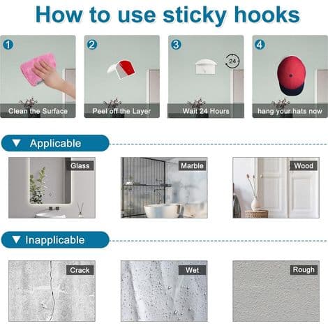 10 Hat Hooks, Rubber Cap Holders, No Drilling Required, for Hats, Wall-Mounted, Wardrobe, Closet, or Storage