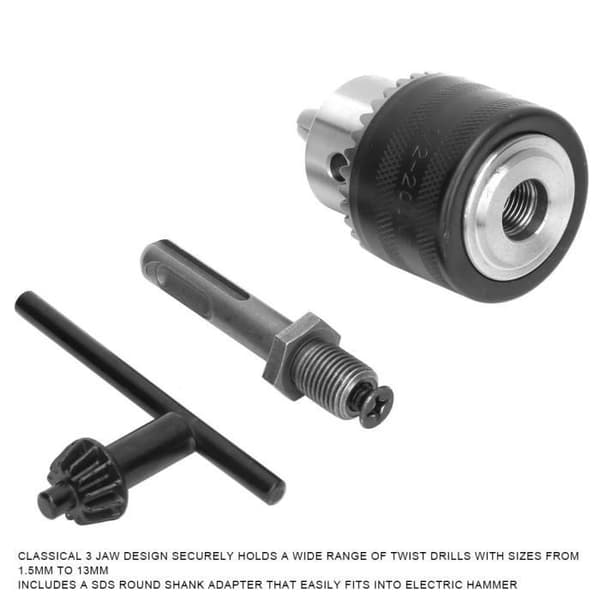 Borrchuck - Stål - 1,5-13 mm - 1/2-20UNF - SDS-adapter - 3-käftnyckel