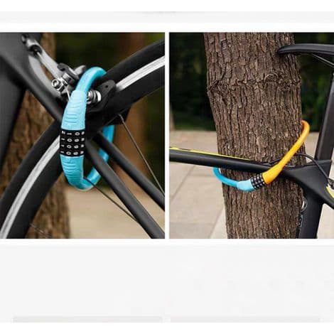 Blått cykellåskabel med kombination, mini bärbar ring, cykelutrustning