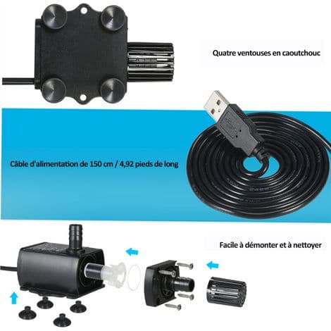 Mini USB DC5V 4.8W 300L/H 300cm Borstlös Lyftvattenpump