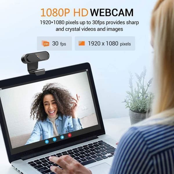 1080P Webcam - OTBACT - Fuld HD - Støjreducerende mikrofon - USB Plug and Play - Kompatibel med Windows/Mac