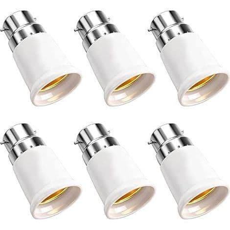 6-pakning B22 til E27-adapter, bajonettfatningsomformer B22 til E27, 0-250V bajonett til skruepære-adapter for LED-, gløde- og halogenpærer