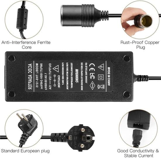AC til DC-adapter/omformer, 5 ampere, 60 watt, 220V til 12V, strømtransformator, for sigarettenner/kjøleskap.
