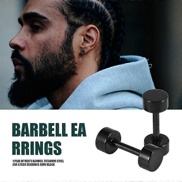 1 Par Herr Hantel Titanstål Öronstift Örhängen 4mm Svart