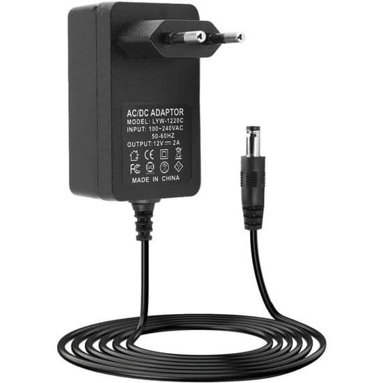Yleiskäyttöinen verkkolaite - PZCC - 12V 2A - 24W - 5.5mm x 2.5mm - 1.5m kaapeli - Oikosulkusuojaus
