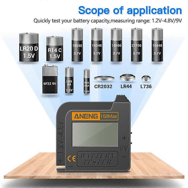 ANENG 168Max Digital Lithium Batterikapacitetstester Universal test Kontrolleret belastningsanalysator Display Check AAA AA Knapcelle