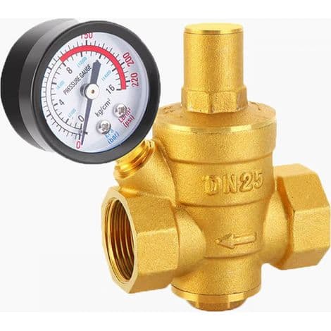 Trykkregulator, DN25 Justerbar Messing Slitesterk Vannrykksreduserende Regulator + Metrisk Kanal