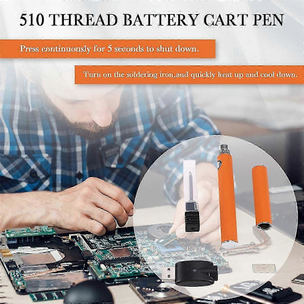 Apply 510 Gänga Batteri Patron Penna Justerbar Spänning Smart Power Penna USB Mini Lödkolv Kit med Lock Orange
