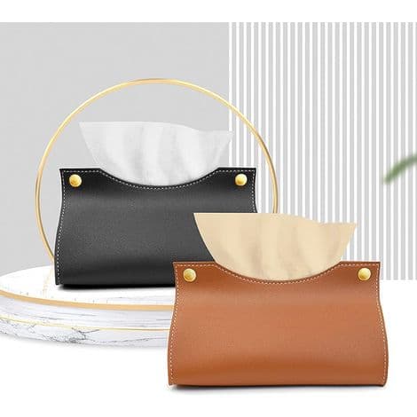 Læder Tissueboks, Tissue Dispenser, Servietholder, Nordisk Stil Tissueboks, Sammenfoldelig Tissueboks til Hjemmet, Papir Tissue Dispenser (Sort)