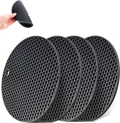 4 pyöreän silikonialustan setti - Luistamaton ja lämmönkestävä - Harmaa/Musta jopa 250°C