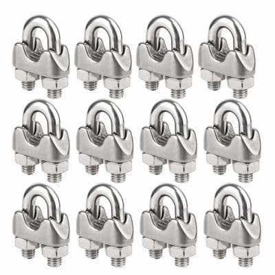 M4 Wire Rope Clips, U-Bolt rustfrie stålkabelklemmer, 4 mm diameter, pakke med 12