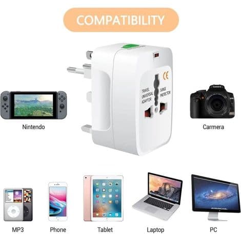 Universal pluggadapter, internasjonal adapter for Frankrike, Storbritannia, USA, Canada, Australia og andre land, reiselader med flere porter