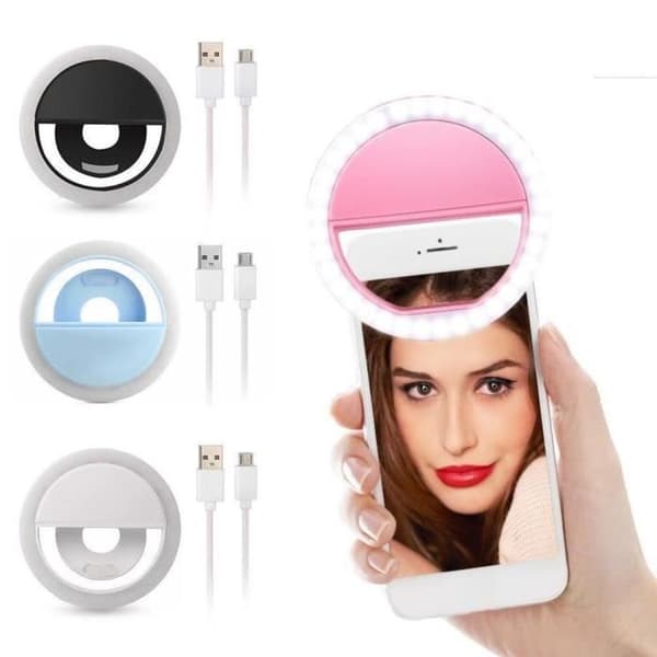 Fotoblitz, Mini LED-ringlys til mobiltelefon, Selfie-lys, 3 lysniveauer, Klips - Hvid Type
