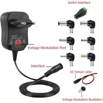 Strømadapter - VONETS - 12W - 6 udgange - 3V til 12V - Indendørs
