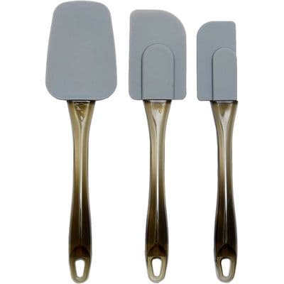 Sett med 3 silikonspatler, rektangulære, grå/gull, 6,5 x 2,01 x 26,01 cm
