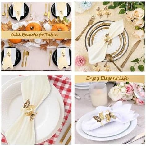 Serviettring - Sommerfugl - Metall - 12 stk - Gull - Elegant borddekorasjon