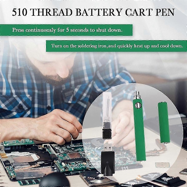 Apply 510 Gänga Batteri Patron Penna Justerbar Spänning Smart Power Penna USB Mini Lödkolvsats med Lock Grön