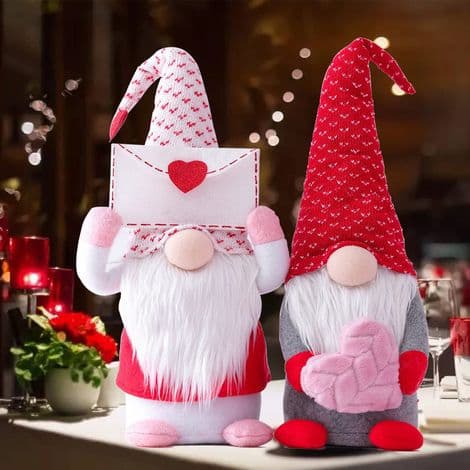 2 nissepynt til Valentinsdag, håndlavede plys nisser til Valentinsdag