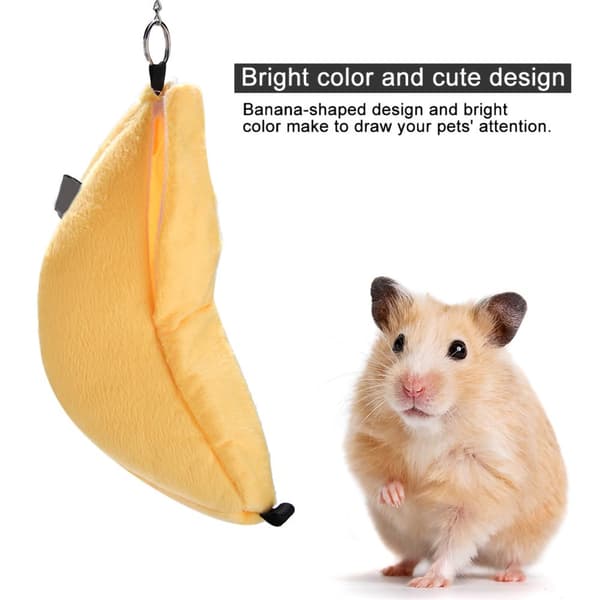 Bananformet hengende fløyelsdyreseng for hamster (gul)