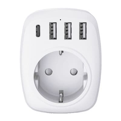 EU/UK Rejseadapter - 4 USB-porte - Hvid - Voltman