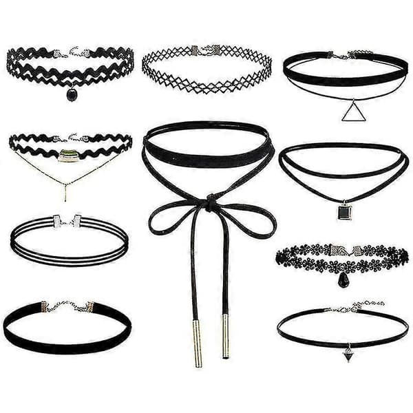 10-pack Choker Halsband Svart Klassisk Sammet Stretch Gotisk Tatuering Halsband