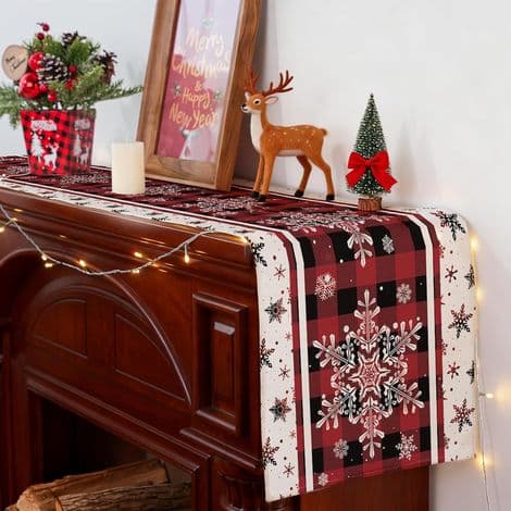 Julebordløber 40 × 140 CM, Bordløber med Snefnugmønster, Perfekt til Julefester og Julepynt