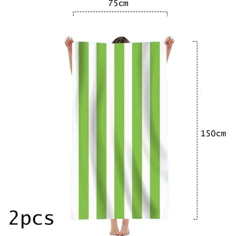 Sæt med 2 store stribede badehåndklæder, poolhåndklæder, badehåndklæder (grøn, 75 x 150 cm) - Bløde, hurtigtørrende og lette
