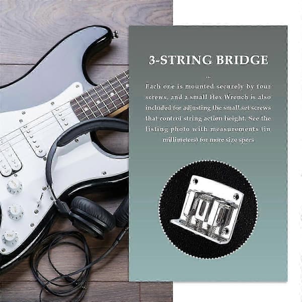 Cigar Box Guitar Dele: 3-strengs Krom Hard-tail Justerbar Bro Sølvfarve DS
