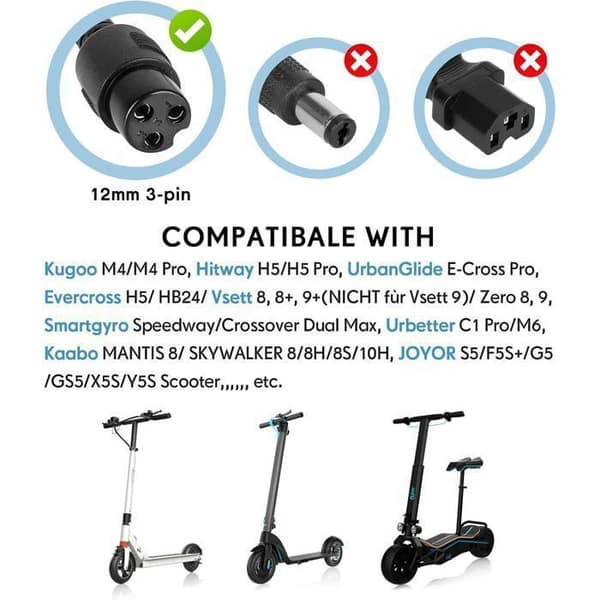 54.6V 2A El-løbehjuloplader til Kugoo M4/M4Pro, UrbanGlide E-Cross Pro, 48V Universaloplader, 12mm-3-bens stik