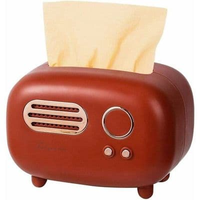 Retro rektangulär näsdukslåda med radiodesign, praktisk för kontor, kök och vardagsrum, röd färg