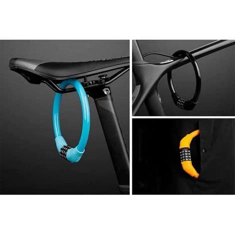 Blått cykellåskabel med kombination, mini bärbar ring, cykelutrustning