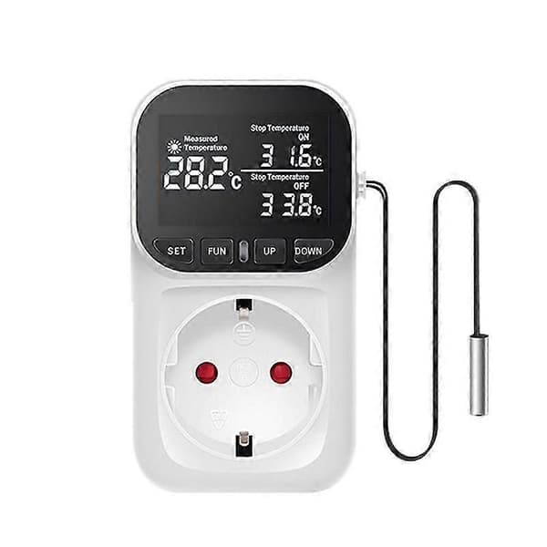 Digital temperaturkontroller, Reptil Termostat Timer Bryter Plugg med Sensor for Hjem, Drivhus Akvakultur EU Plugg