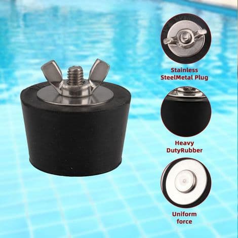 Et-delt sort vinterprop til pool, vinter swimmingpool rør frostvæskeprop, rustfri stålprop, 25 mm gummi vinterprop, egnet til pool afløbshul