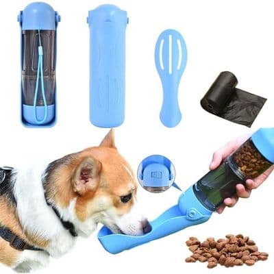 Hundetilbehør - Reisevannflaske - 300 ml vann - 200 ml mat - Bærbart design