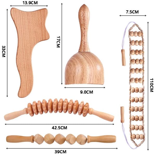 6-delat massageverktygsset i trä, massagerulle, lymfdränagemassager PZCC