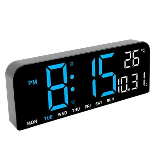 MXZZAND Digital Väckarklocka - Stor LED-display - Justerbar Ljusstyrka - Vägg- eller Bordsmontering - Blå