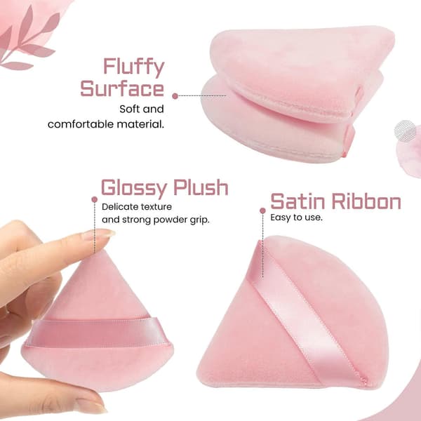 2-pack Djuprosa Triangulära Puffar, Mjuka Smink Sammetspuffar för Pressat Löst Puder
