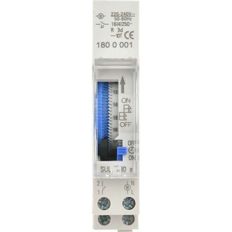 24-timmars mekanisk timer, 15-minuters timer, skenmontering, integrerat batteri, SUL180a, AC220-240V