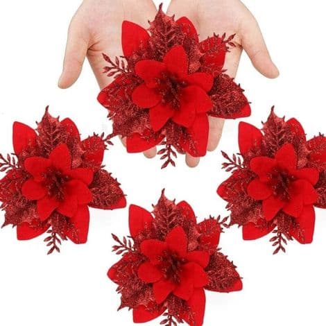 Juleblomster, 12 Glitrende Juleblomster, Hule Glitrende Juleblomster, Julestjerne Juletræ Kunstige Blomster Dekorationspynt, Dekora