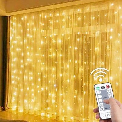 LED Lysgardiner - 3m x 3m Lyslenker - 300 LED-lys - Fjernkontroll - 8 Blitsmoduser