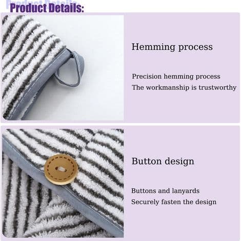 Sæt med 2 mikrofiber turbanhåndklæder til vådt hår, hurtigtørrende