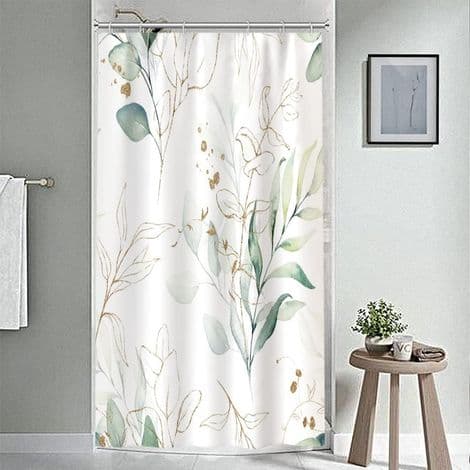 120x180cm, (Duschdraperi med eukalyptusblad), Botaniskt grönt duschdraperi med blad, Anti-mögel vattentätt duschdraperi i polyestertyg