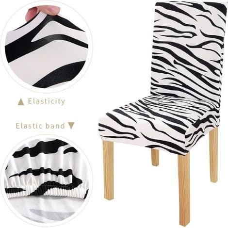 Stolsöverdrag - Elastisk stretch - Zebratryck - För matsal, hotell, restaurang - 4-pack