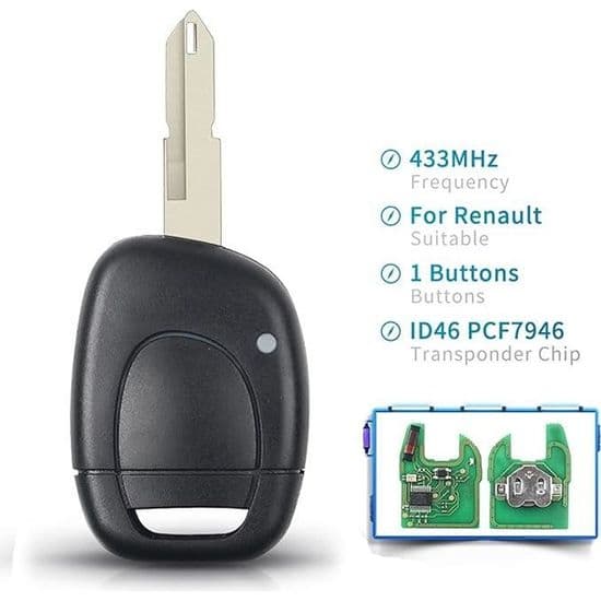 Tom ID46 elektronisk nøgle til Clio 2, Kangoo 1 Fase 2, Twingo, NE72 klinge