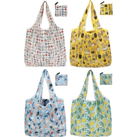 Sammenleggbare og gjenbrukbare handlenett, sett med 4 – lette, kompakte og perfekte for sommermønstre.