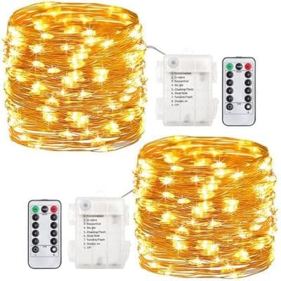 Lyslenke - AMOUNE - 20m - 200 LED - Fjernkontroll - Varmhvit - 8 Moduser