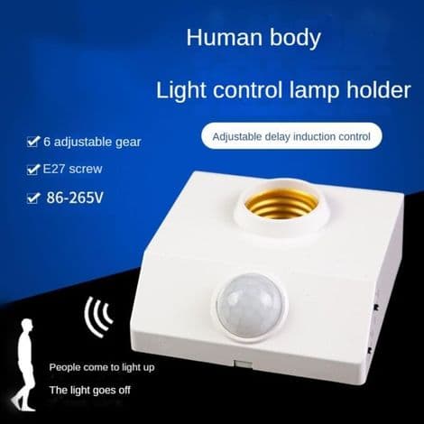 E27 LED pæreholder, PIR menneskekroppens infrarøde sensor, 220V bevægelsesdetektor lampeholder med lysdæmper